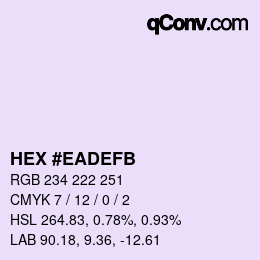 Color code: HEX #EADEFB | qconv.com