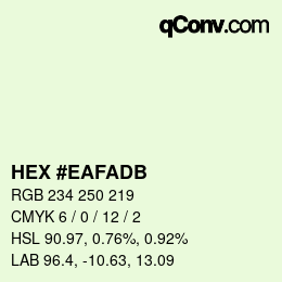 Color code: HEX #EAFADB | qconv.com