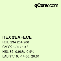 Farbcode: HEX #EAFECE | qconv.com
