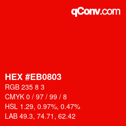 Color code: HEX #EB0803 | qconv.com