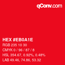 Color code: HEX #EB0A1E | qconv.com