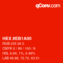 Color code: HEX #EB1A00 | qconv.com