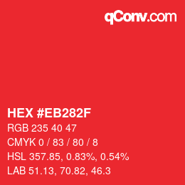 Color code: HEX #EB282F | qconv.com