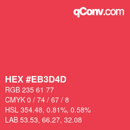 颜色代码: HEX #EB3D4D | qconv.com