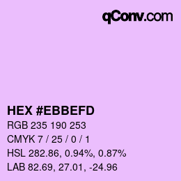 Color code: HEX #EBBEFD | qconv.com