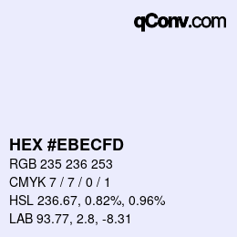 Color code: HEX #EBECFD | qconv.com