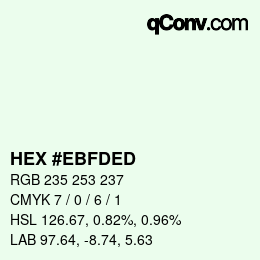 Color code: HEX #EBFDED | qconv.com