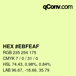Color code: HEX #EBFEAF | qconv.com