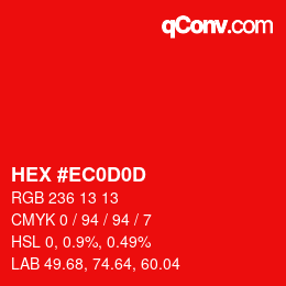 カラーコード: HEX #EC0D0D | qconv.com