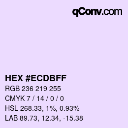 Color code: HEX #ECDBFF | qconv.com