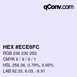 颜色代码: HEX #ECE6FC | qconv.com
