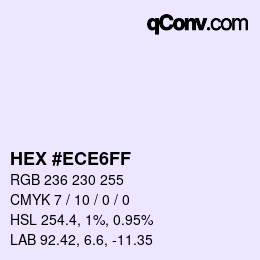 颜色代码: HEX #ECE6FF | qconv.com