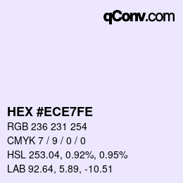 颜色代码: HEX #ECE7FE | qconv.com