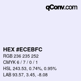 Color code: HEX #ECEBFC | qconv.com
