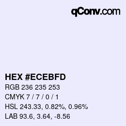 Color code: HEX #ECEBFD | qconv.com