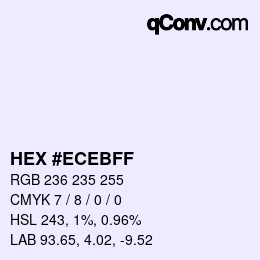 Color code: HEX #ECEBFF | qconv.com