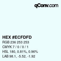 Color code: HEX #ECFDFD | qconv.com