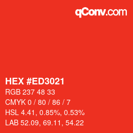 颜色代码: HEX #ED3021 | qconv.com