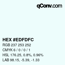 颜色代码: HEX #EDFDFC | qconv.com