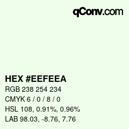 Color code: HEX #EEFEEA | qconv.com