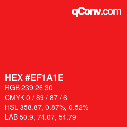 Color code: HEX #EF1A1E | qconv.com