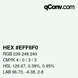 Color code: HEX #EFF8F0 | qconv.com