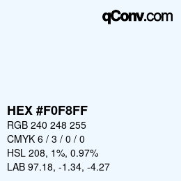 Code couleur: HEX #F0F8FF | qconv.com