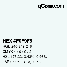 Farbcode: HEX #F0F9F8 | qconv.com