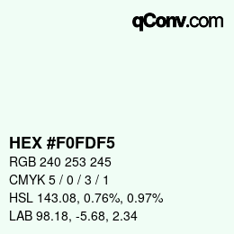 Color code: HEX #F0FDF5 | qconv.com