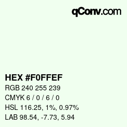 Color code: HEX #F0FFEF | qconv.com