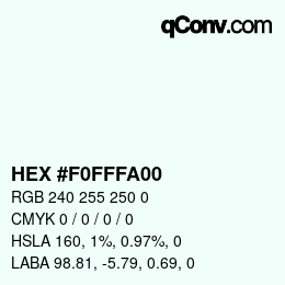 颜色代码: HEX #F0FFFA00 | qconv.com