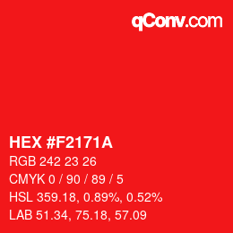 颜色代码: HEX #F2171A | qconv.com