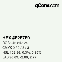 Farbcode: HEX #F2F7F0 | qconv.com