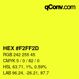 Color code: HEX #F2FF2D | qconv.com