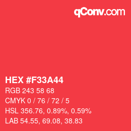 颜色代码: HEX #F33A44 | qconv.com