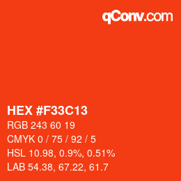 カラーコード: HEX #F33C13 | qconv.com