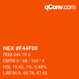 Code couleur: HEX #F44F00 | qconv.com