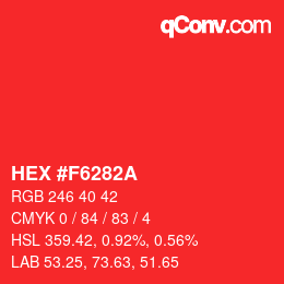 颜色代码: HEX #F6282A | qconv.com