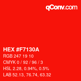 Color code: HEX #F7130A | qconv.com