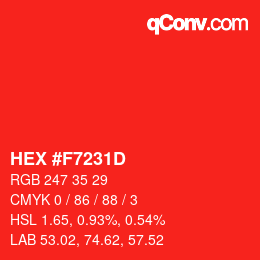 颜色代码: HEX #F7231D | qconv.com