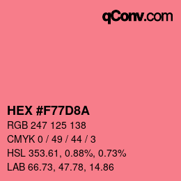 颜色代码: HEX #F77D8A | qconv.com