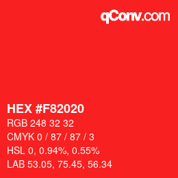 カラーコード: HEX #F82020 | qconv.com