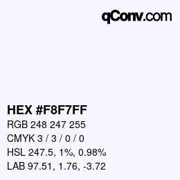 Color code: HEX #F8F7FF | qconv.com