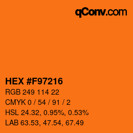 Color code: HEX #F97216 | qconv.com