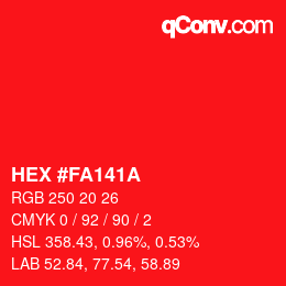 Color code: HEX #FA141A | qconv.com