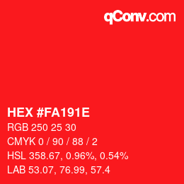 Color code: HEX #FA191E | qconv.com