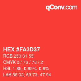 Color code: HEX #FA3D37 | qconv.com