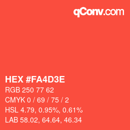 Farbcode: HEX #FA4D3E | qconv.com