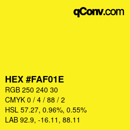 Color code: HEX #FAF01E | qconv.com