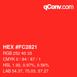 カラーコード: HEX #FC2821 | qconv.com